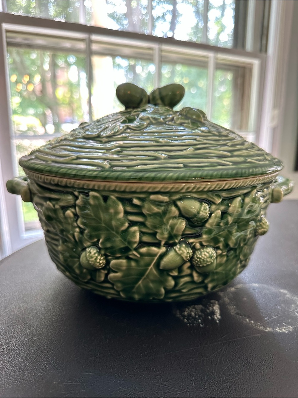 Bordallo Pinheiro Oak Leaf Green Lidded Tureen–Majolica, Acorn & Leaf EUC